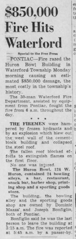 Firebird Lanes (Huron Bowl, JBs Lounge) - Feb 24 1959 Article On Fire (newer photo)